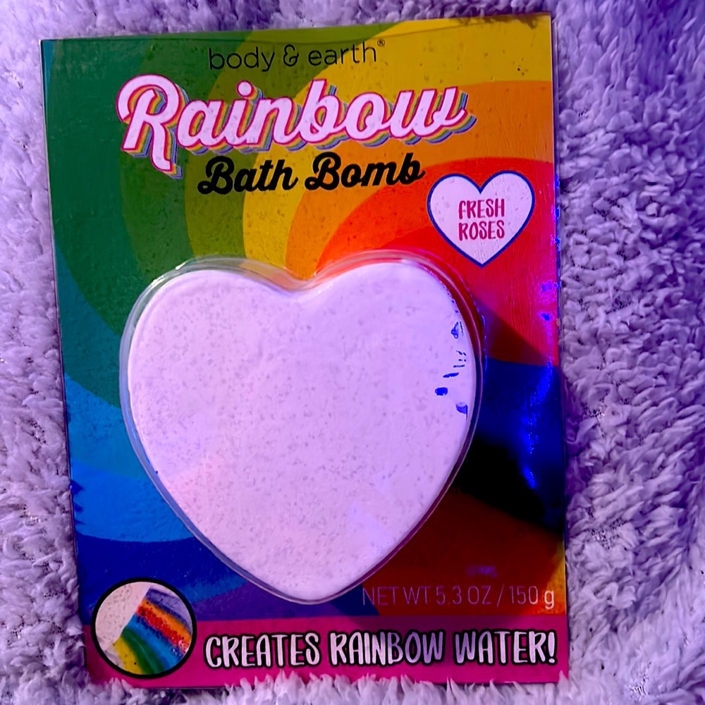 Rainbow bath bomb, body and earth, smells like fresh roses